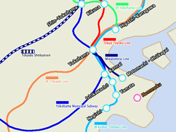 The map of Hommoku and central Yokohama.